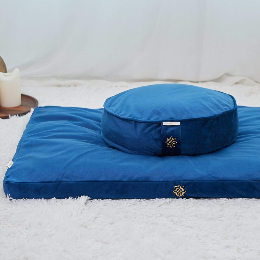 Luxe Velvet Meditation Cushion Set Mindful & Modern Blue 